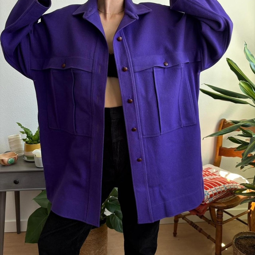 Vintage 70s Geoffrey Beene for Gallant wool purple oversized peacoat Size 6